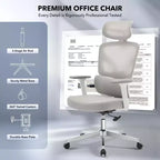 Chaise de bureau ergonomique à dossier haut, chaise de jeu en maille respirante avec soutien lombaire réglable et accoudoirs 3D