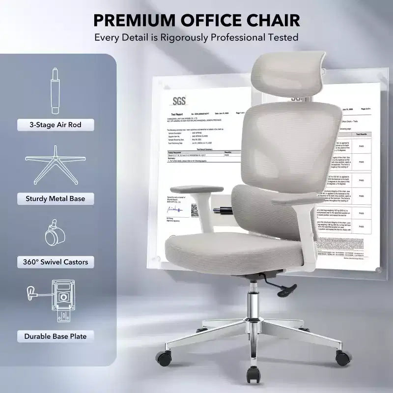 Chaise de bureau ergonomique à dossier haut, chaise de jeu en maille respirante avec soutien lombaire réglable et accoudoirs 3D