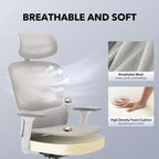 Chaise de bureau ergonomique à dossier haut, chaise de jeu en maille respirante avec soutien lombaire réglable et accoudoirs 3D