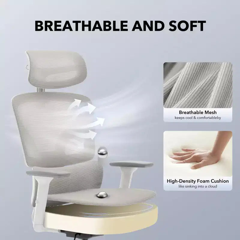 Chaise de bureau ergonomique à dossier haut, chaise de jeu en maille respirante avec soutien lombaire réglable et accoudoirs 3D