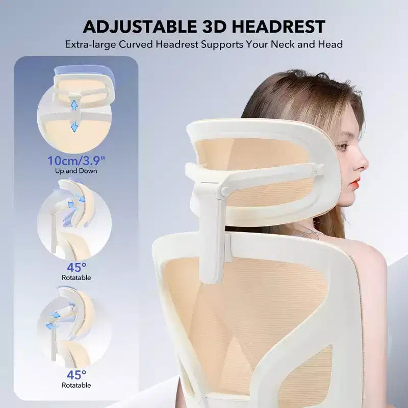 Chaise de bureau ergonomique à dossier haut, chaise de jeu en maille respirante avec soutien lombaire réglable et accoudoirs 3D