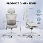 Chaise de bureau ergonomique à dossier haut, chaise de jeu en maille respirante avec soutien lombaire réglable et accoudoirs 3D