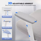 Chaise de bureau ergonomique à dossier haut, chaise de jeu en maille respirante avec soutien lombaire réglable et accoudoirs 3D
