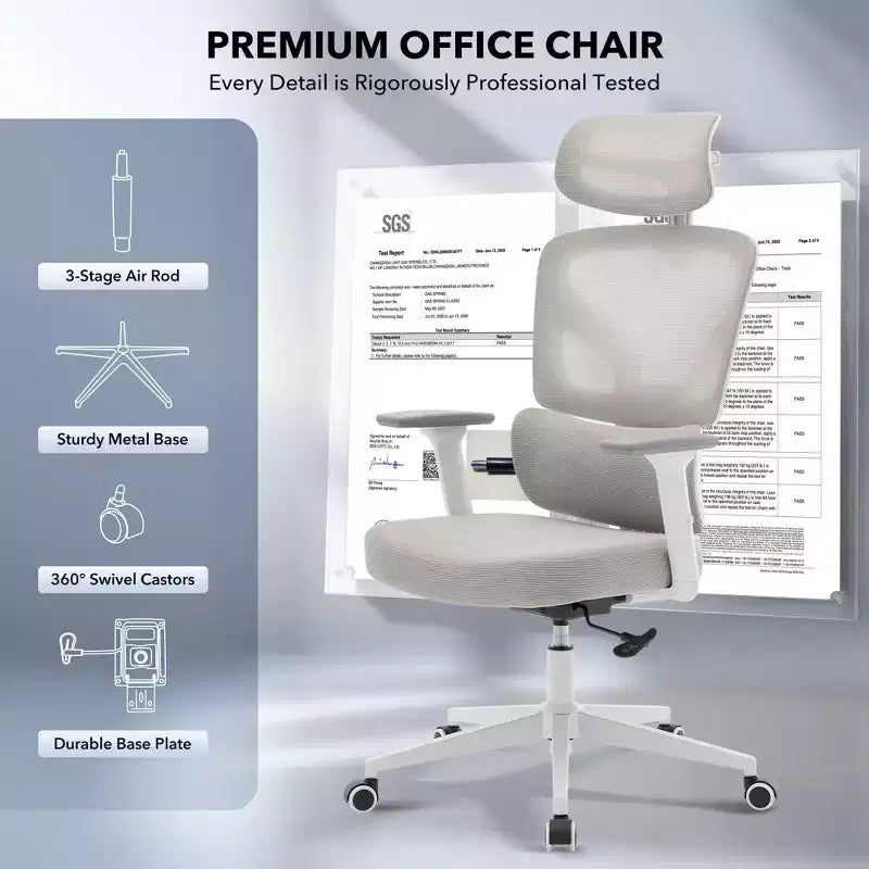 Chaise de bureau ergonomique à dossier haut, chaise de jeu en maille respirante avec soutien lombaire réglable et accoudoirs 3D