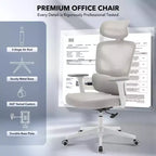 Chaise de bureau ergonomique à dossier haut, chaise de jeu en maille respirante avec soutien lombaire réglable et accoudoirs 3D