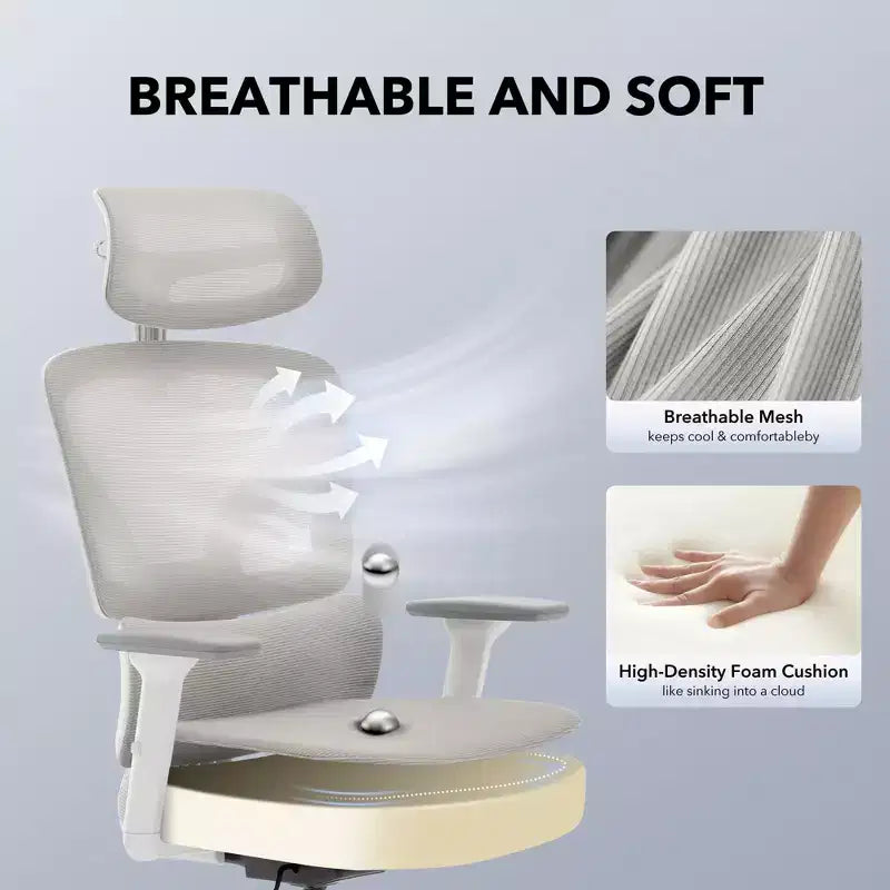 Chaise de bureau ergonomique à dossier haut, chaise de jeu en maille respirante avec soutien lombaire réglable et accoudoirs 3D