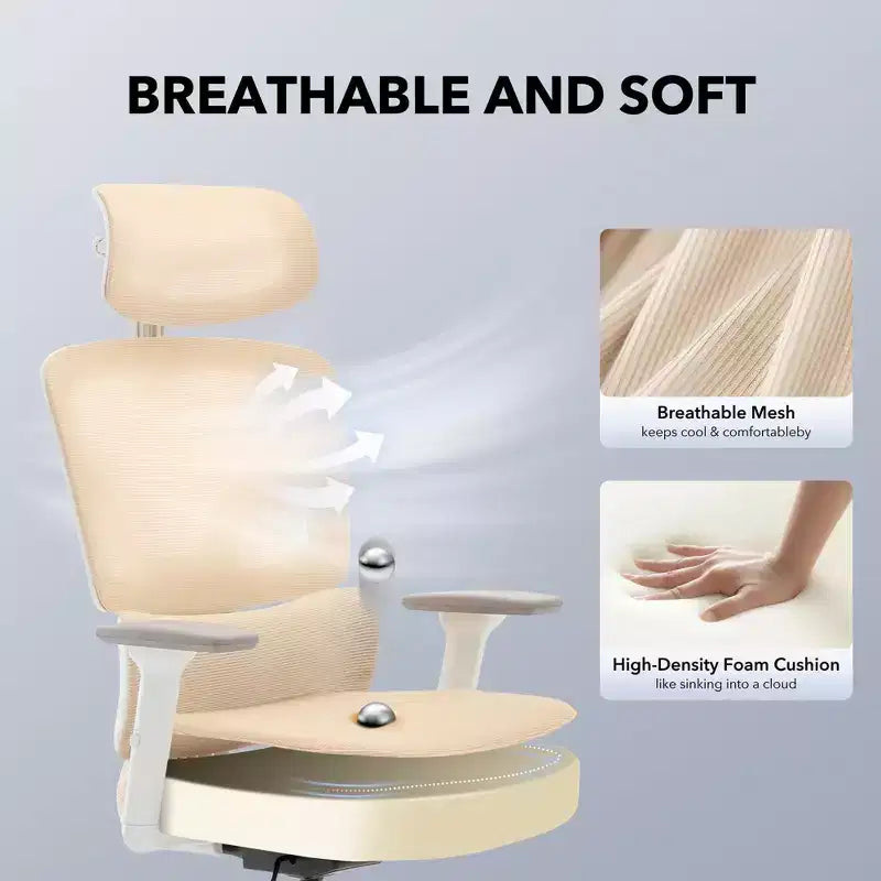 Chaise de bureau ergonomique à dossier haut, chaise de jeu en maille respirante avec soutien lombaire réglable et accoudoirs 3D