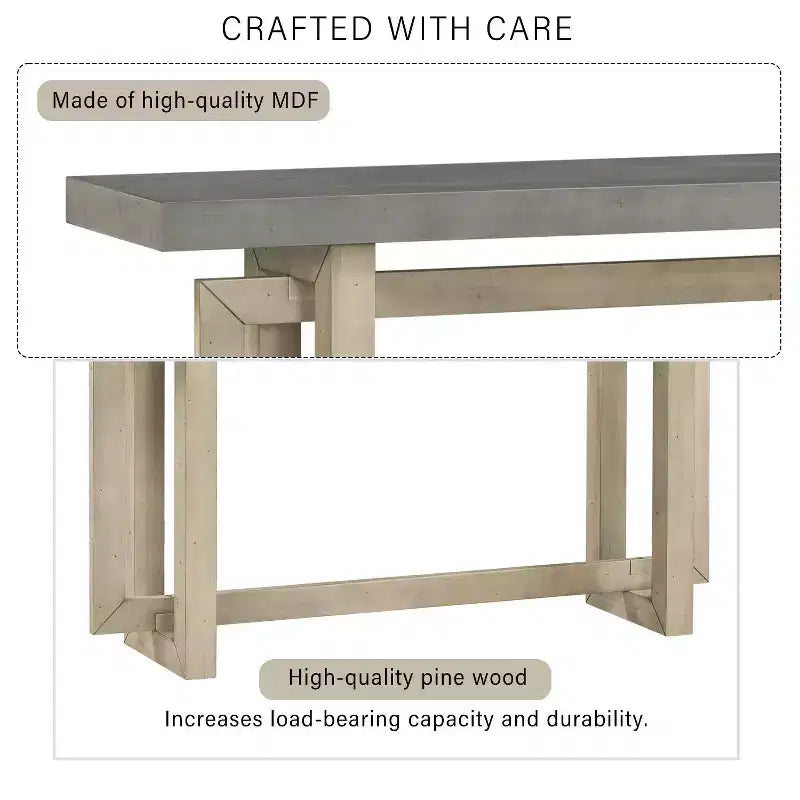 59.1 Modern Console Table with Pine Legs,Pine Veneer Entryway Table,Interlocking Geometric Sofa Table for Living Room,Hallway,Entryway