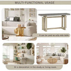 59.1 Modern Console Table with Pine Legs,Pine Veneer Entryway Table,Interlocking Geometric Sofa Table for Living Room,Hallway,Entryway