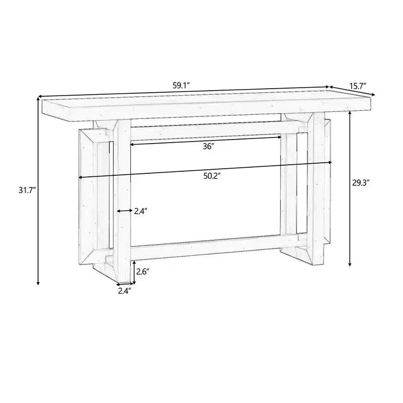59.1 Modern Console Table with Pine Legs,Pine Veneer Entryway Table,Interlocking Geometric Sofa Table for Living Room,Hallway,Entryway