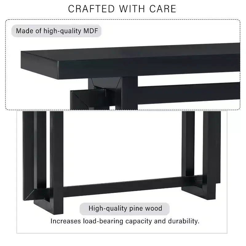 59.1 Modern Console Table with Pine Legs,Pine Veneer Entryway Table,Interlocking Geometric Sofa Table for Living Room,Hallway,Entryway