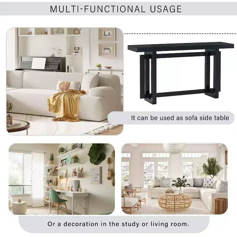 59.1 Modern Console Table with Pine Legs,Pine Veneer Entryway Table,Interlocking Geometric Sofa Table for Living Room,Hallway,Entryway