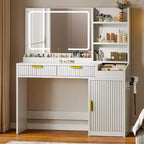 Vanity Desk With Large Lighted Mirror Makeup Vanity Table Shelves 2 Drawers 3 Lighting Modes Brightness Adjustable