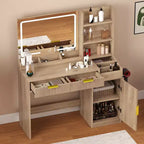 Vanity Desk With Large Lighted Mirror Makeup Vanity Table Shelves 2 Drawers 3 Lighting Modes Brightness Adjustable