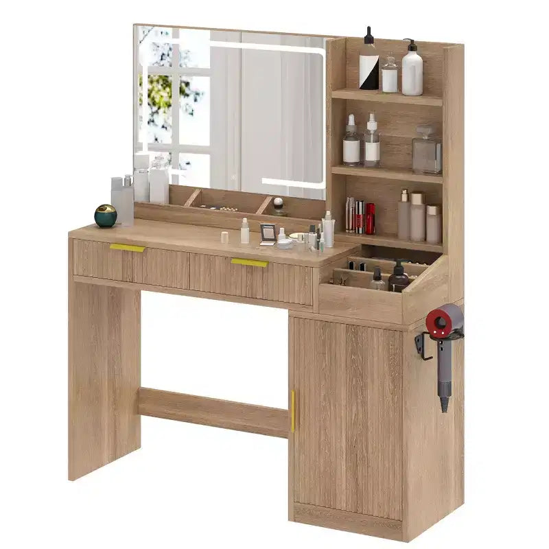 Vanity Desk With Large Lighted Mirror Makeup Vanity Table Shelves 2 Drawers 3 Lighting Modes Brightness Adjustable