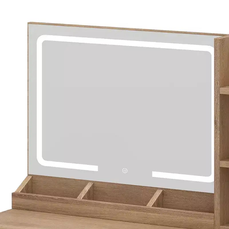 Vanity Desk With Large Lighted Mirror Makeup Vanity Table Shelves 2 Drawers 3 Lighting Modes Brightness Adjustable