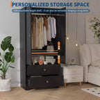 71 Armoire Wardrobe Closet, Modern Wooden Bedroom Armoire with 2 Drawers & 2 Doors and Adjustable ShelvesClothing Storage Cabinet with Hanging