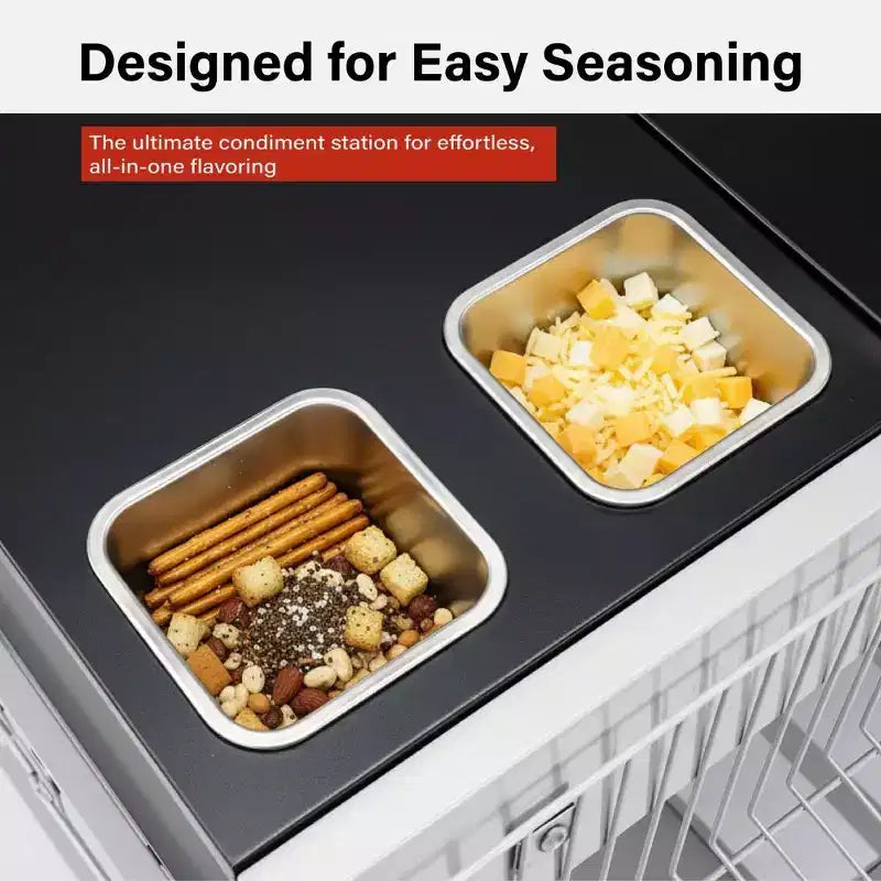 4-Wheel Silver BBQ Cart Stainless Steel Top with Seasoning Tray