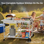 4-Wheel Silver BBQ Cart Stainless Steel Top with Seasoning Tray