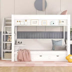 Wood Full Size Convertible Bunk Bed with Storage Staircase, Bedside Table,and 3 Drawers