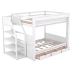 Wood Full Size Convertible Bunk Bed with Storage Staircase, Bedside Table,and 3 Drawers