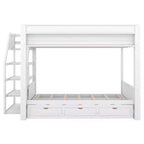 Wood Full Size Convertible Bunk Bed with Storage Staircase, Bedside Table,and 3 Drawers