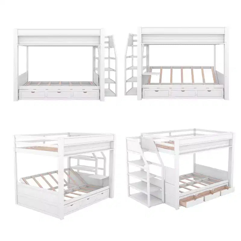 Wood Full Size Convertible Bunk Bed with Storage Staircase, Bedside Table,and 3 Drawers