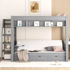 Wood Full Size Convertible Bunk Bed with Storage Staircase, Bedside Table,and 3 Drawers