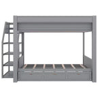 Wood Full Size Convertible Bunk Bed with Storage Staircase, Bedside Table,and 3 Drawers