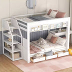 Wood Full Size Convertible Bunk Bed with Storage Staircase, Bedside Table,and 3 Drawers