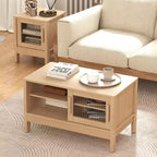 Modern Coffee Table with Unique Acrylic Sliding Door, Curved Corners & Adjustable Shelves