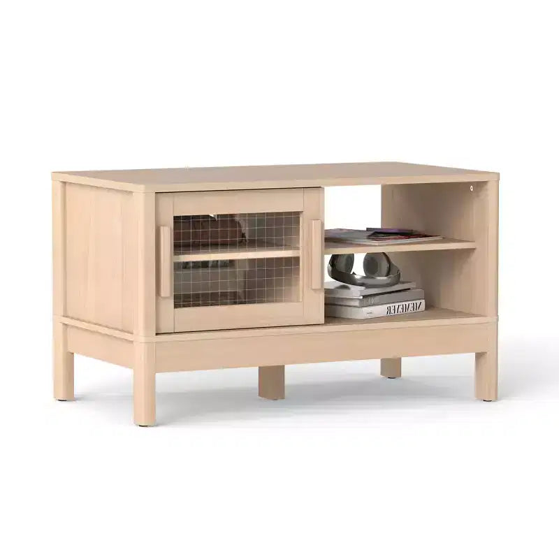 Modern Coffee Table with Unique Acrylic Sliding Door, Curved Corners & Adjustable Shelves