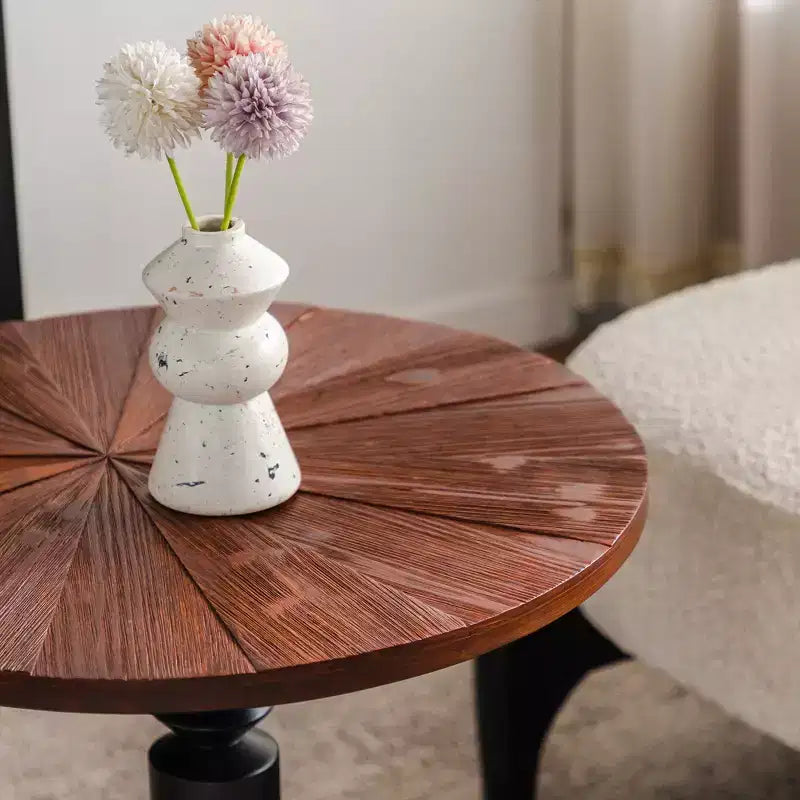23.6 Round Pedestal Side Table, Boho Mid-Century Side Table for Living Room, Bedroom, or Small Spaces