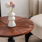 23.6 Round Pedestal Side Table, Boho Mid-Century Side Table for Living Room, Bedroom, or Small Spaces
