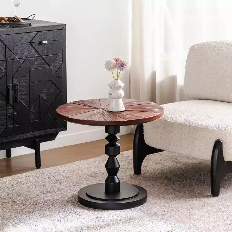 23.6 Round Pedestal Side Table, Boho Mid-Century Side Table for Living Room, Bedroom, or Small Spaces