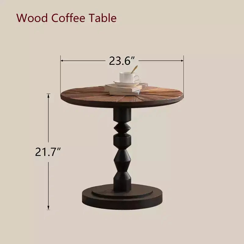 23.6 Round Pedestal Side Table, Boho Mid-Century Side Table for Living Room, Bedroom, or Small Spaces