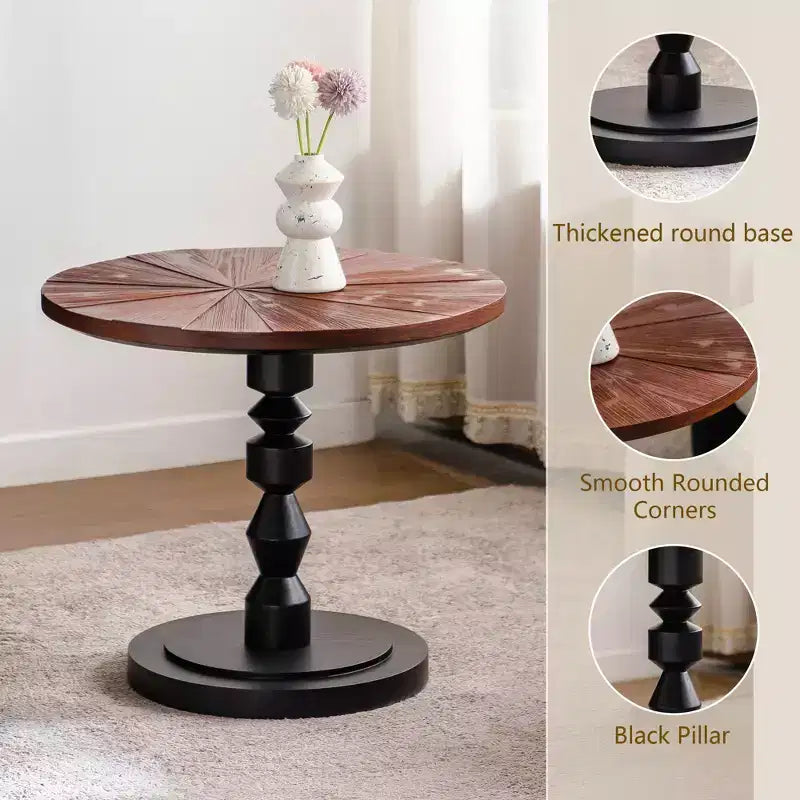 23.6 Round Pedestal Side Table, Boho Mid-Century Side Table for Living Room, Bedroom, or Small Spaces