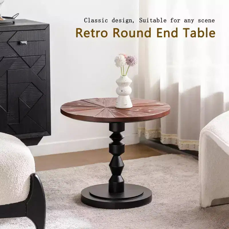 23.6 Round Pedestal Side Table, Boho Mid-Century Side Table for Living Room, Bedroom, or Small Spaces