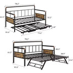 Daybed with Trundle Bed, Twin Bed Frame with Steel Slats, Sofa Bedframe with Strong Supports for Living Room, Bedroom, Brown