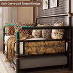 Daybed with Trundle Bed, Twin Bed Frame with Steel Slats, Sofa Bedframe with Strong Supports for Living Room, Bedroom, Brown