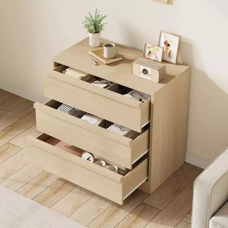 3 Drawer Dresser for Bedroom, Natural Oak Nightstand 3 Chest of Drawers w/Storage, Small Modern Bedside End Table for Living Room, Nursery, Entryway