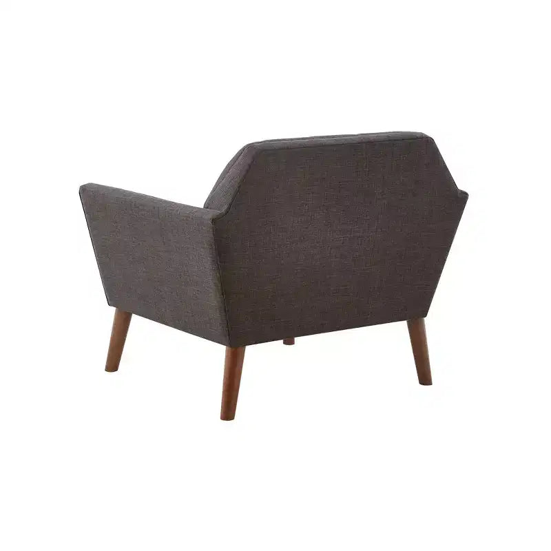 Midcentury Modern Accent Chair, Linen Upholstered Tufted Armchair with Wood Frame, Blue Reading Chair for Living Room Bedroom