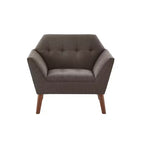 Midcentury Modern Accent Chair, Linen Upholstered Tufted Armchair with Wood Frame, Blue Reading Chair for Living Room Bedroom
