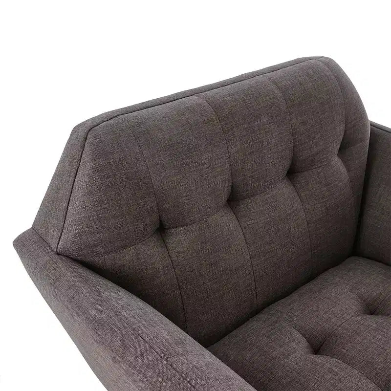 Midcentury Modern Accent Chair, Linen Upholstered Tufted Armchair with Wood Frame, Blue Reading Chair for Living Room Bedroom