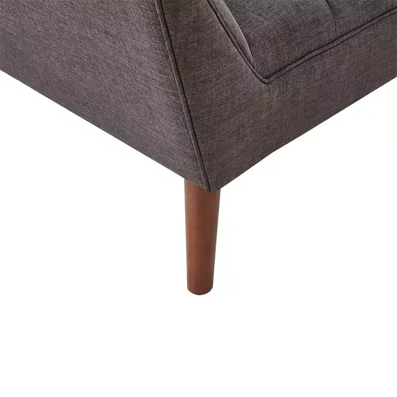 Midcentury Modern Accent Chair, Linen Upholstered Tufted Armchair with Wood Frame, Blue Reading Chair for Living Room Bedroom