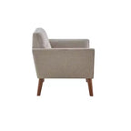 Midcentury Modern Accent Chair, Linen Upholstered Tufted Armchair with Wood Frame, Blue Reading Chair for Living Room Bedroom