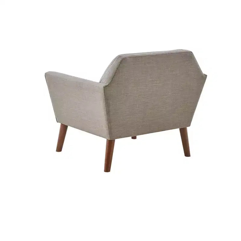 Midcentury Modern Accent Chair, Linen Upholstered Tufted Armchair with Wood Frame, Blue Reading Chair for Living Room Bedroom