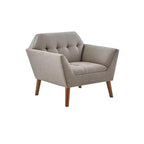 Midcentury Modern Accent Chair, Linen Upholstered Tufted Armchair with Wood Frame, Blue Reading Chair for Living Room Bedroom