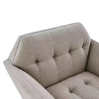 Midcentury Modern Accent Chair, Linen Upholstered Tufted Armchair with Wood Frame, Blue Reading Chair for Living Room Bedroom