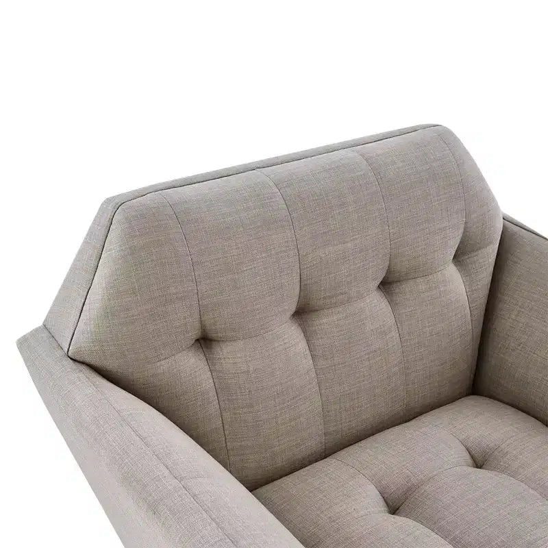 Midcentury Modern Accent Chair, Linen Upholstered Tufted Armchair with Wood Frame, Blue Reading Chair for Living Room Bedroom